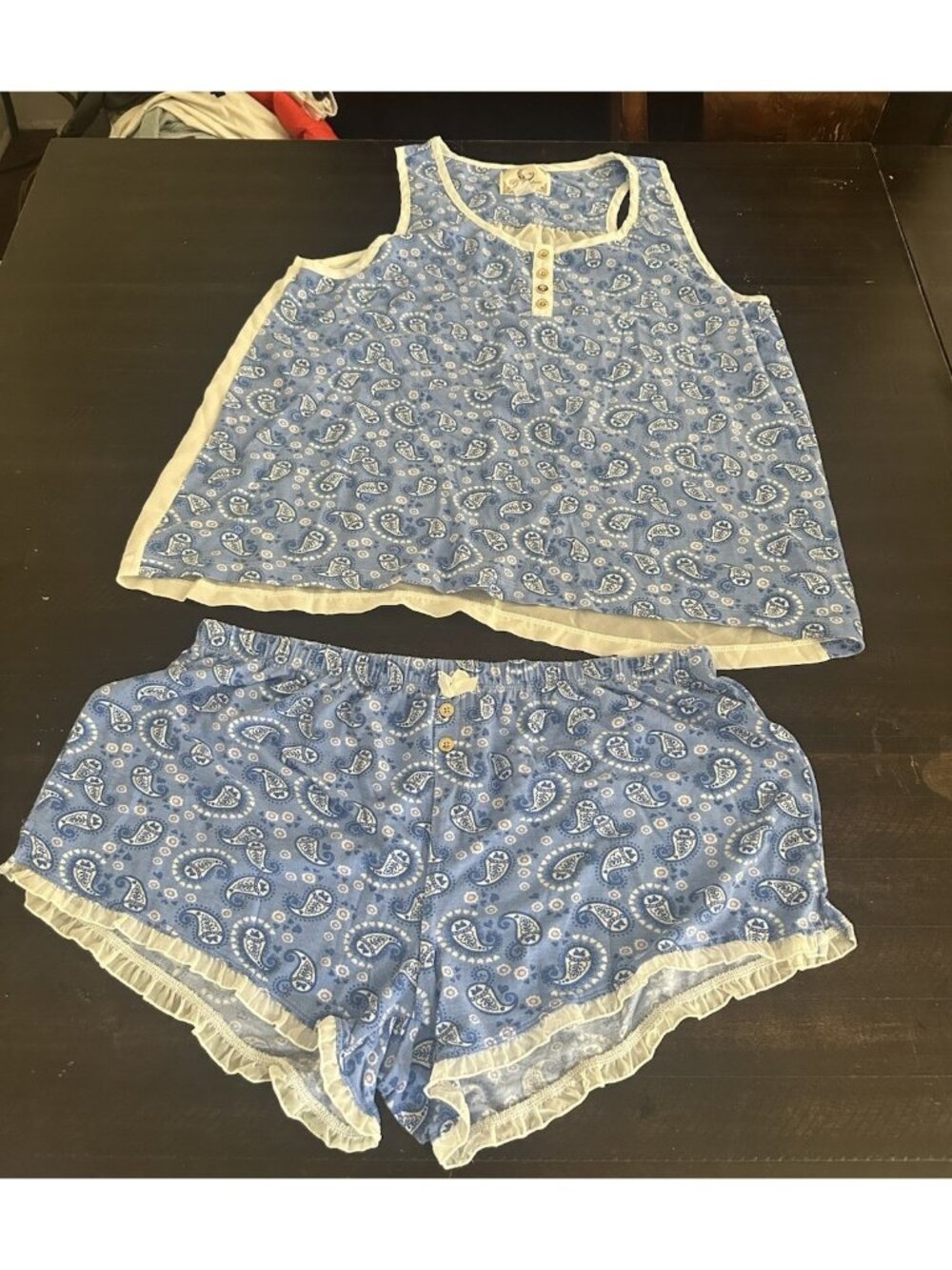 Women’s Pj Couture Paisley Blue And White Pajama Short Set Xl